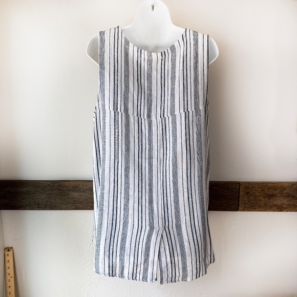 Ellen Tracy Linen Blend Top Sleeveless Stripes Gold Tassel L Blue White - Picture 6 of 7